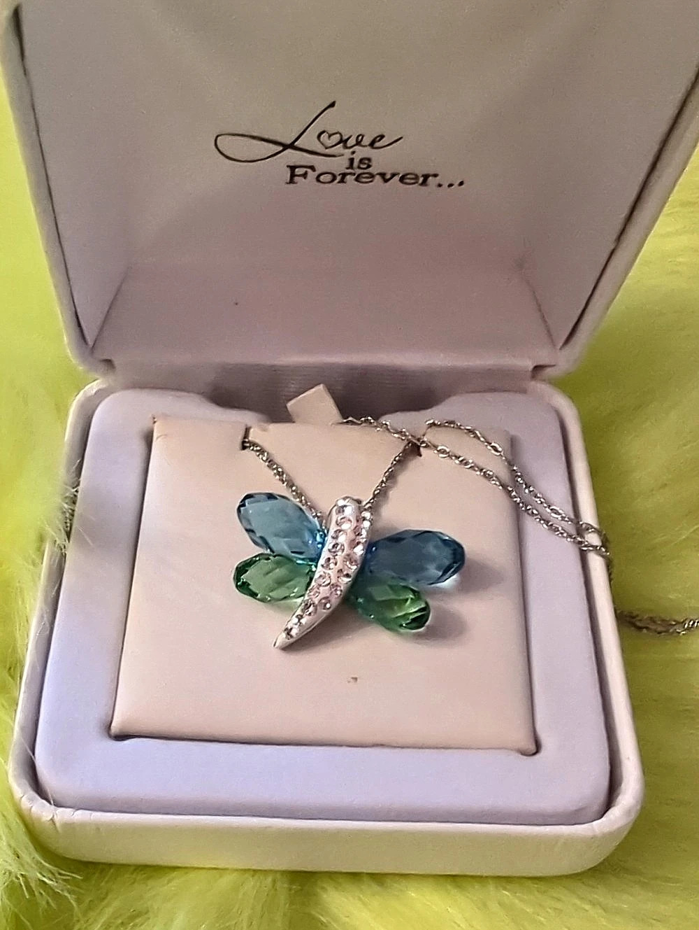 Butterfly Pendant Necklace in Silver & Blue NWT